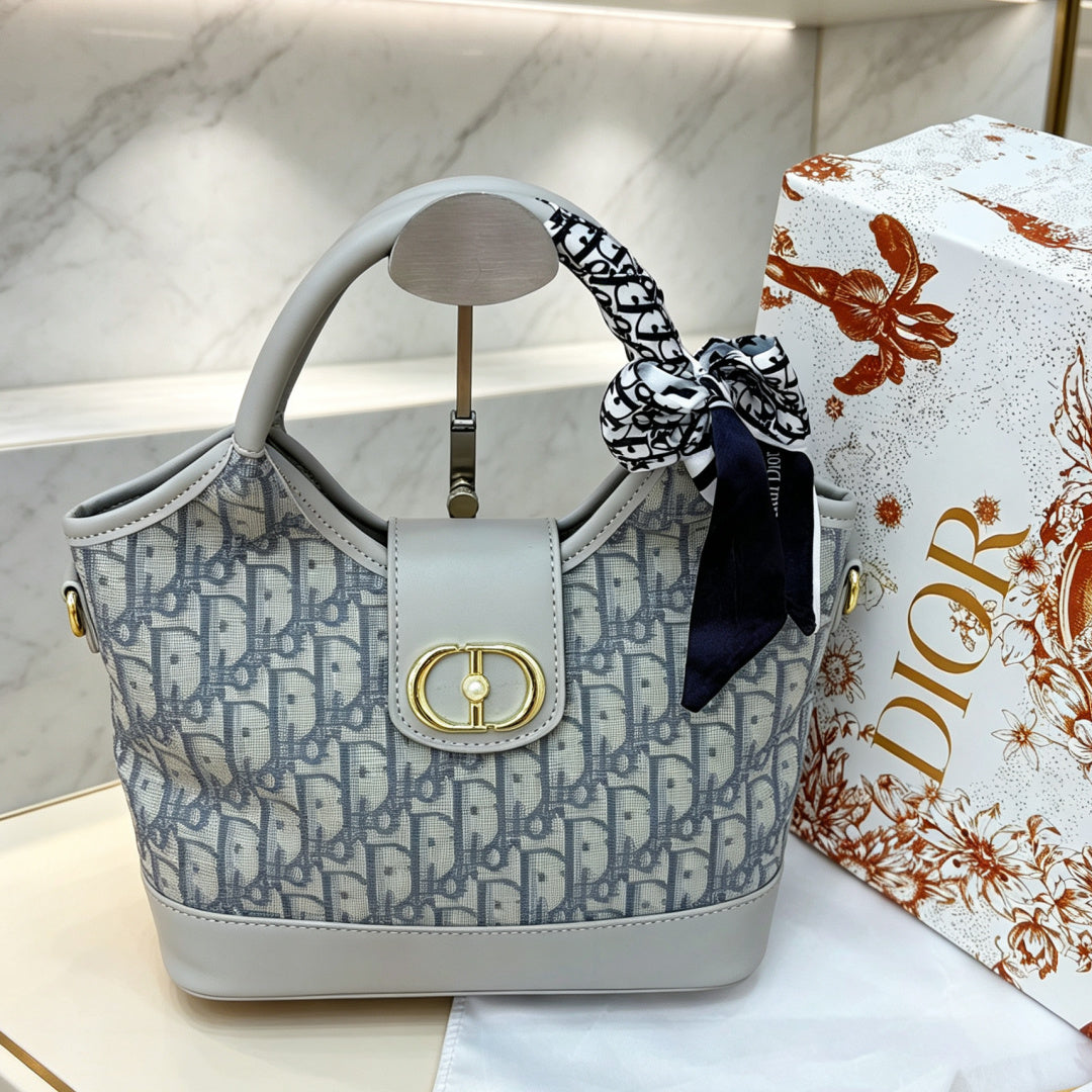 Gray CD Jacquard Top Handle Bag