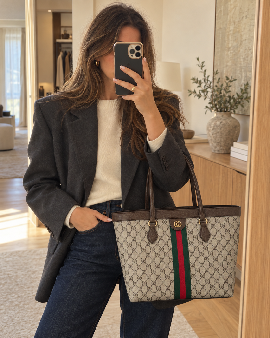 Brown GG Leather Shoulder Bag