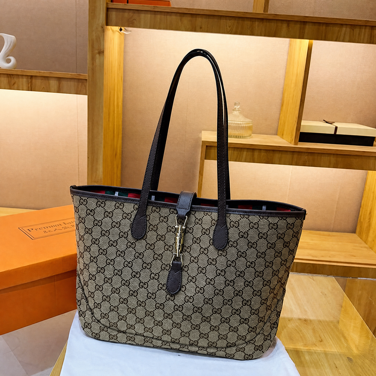Brown Canvas Embroidered Tote Bag