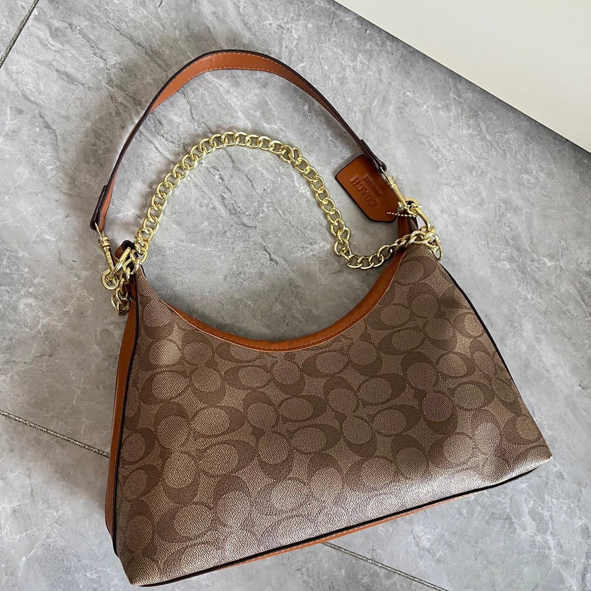 Leather Brown Pattern Hobo Shoulder Bag