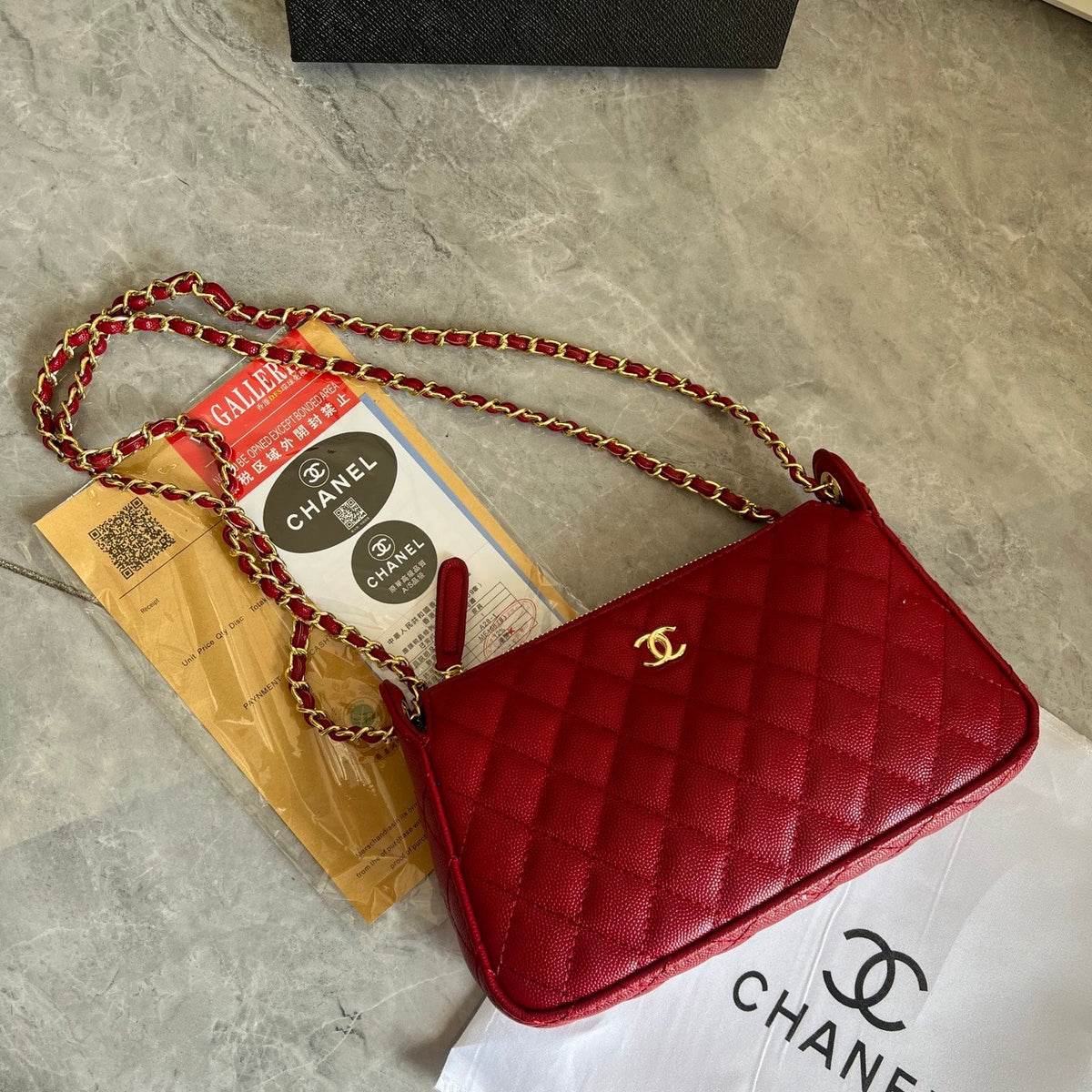 Red Leather CC Chain Crossbody Bag