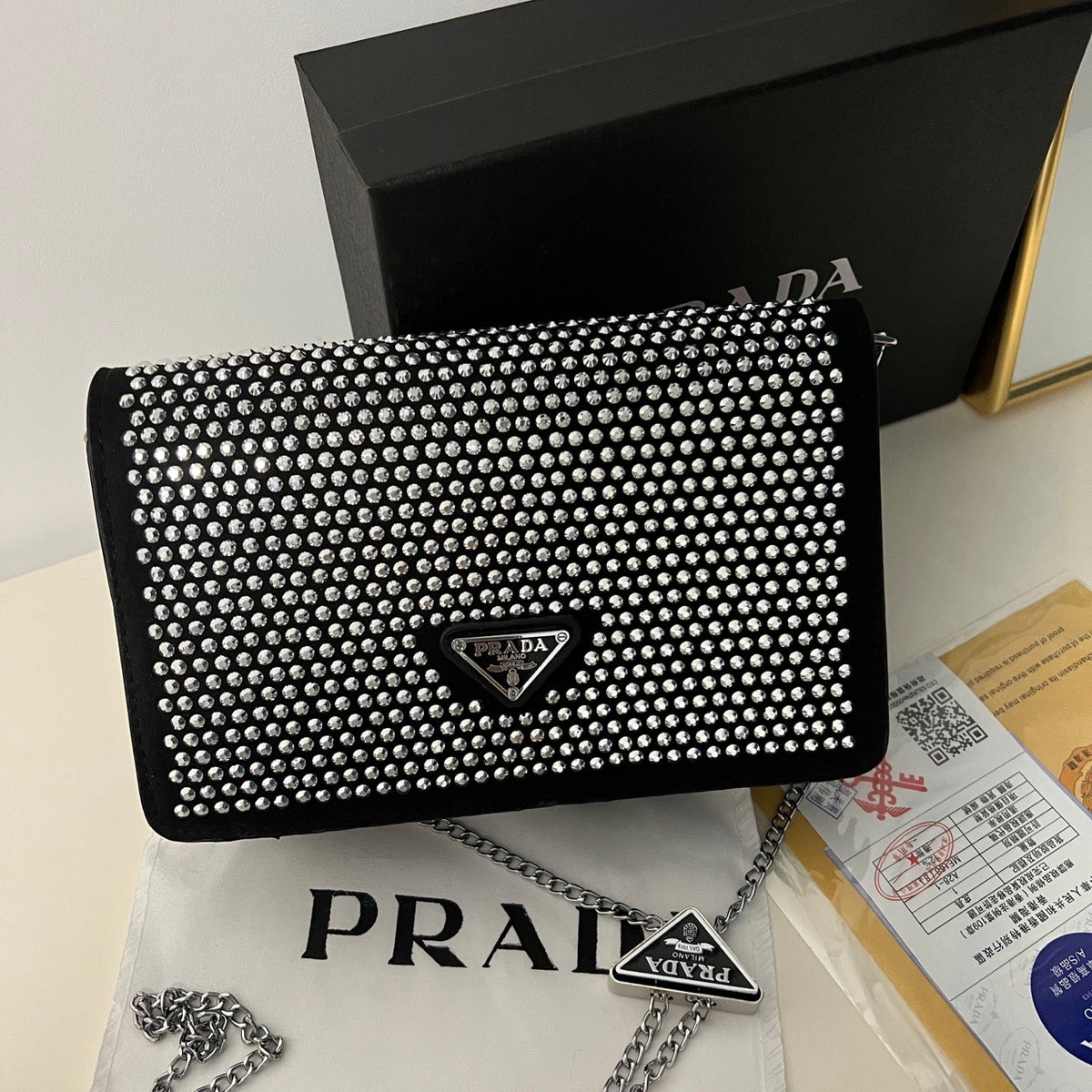 Black Leather PR Crystal Mini Bag