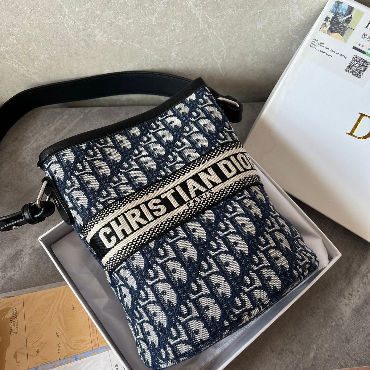 Blue Canvas CD Bucket Shoulder Bag