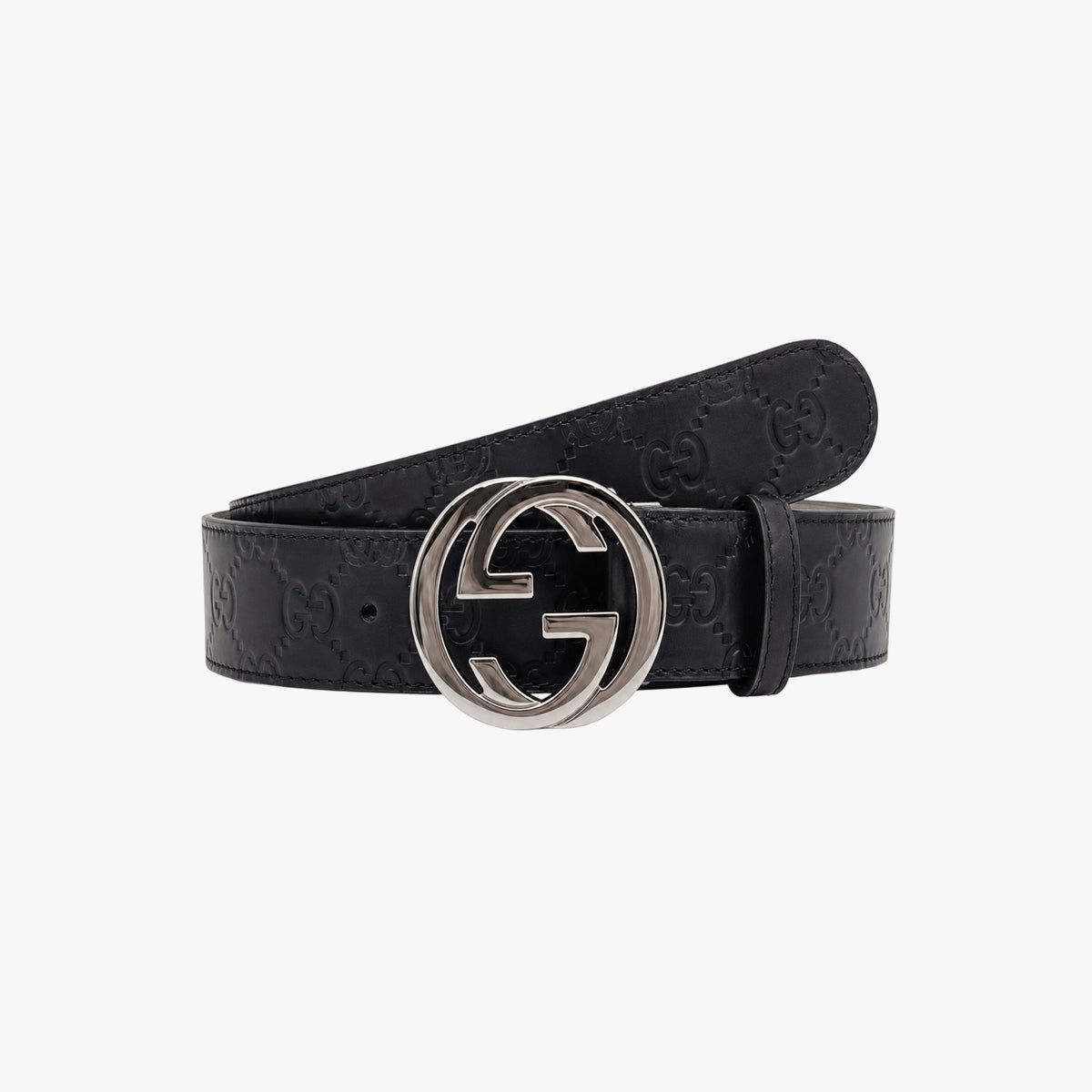 Black Embossed Leather Belt