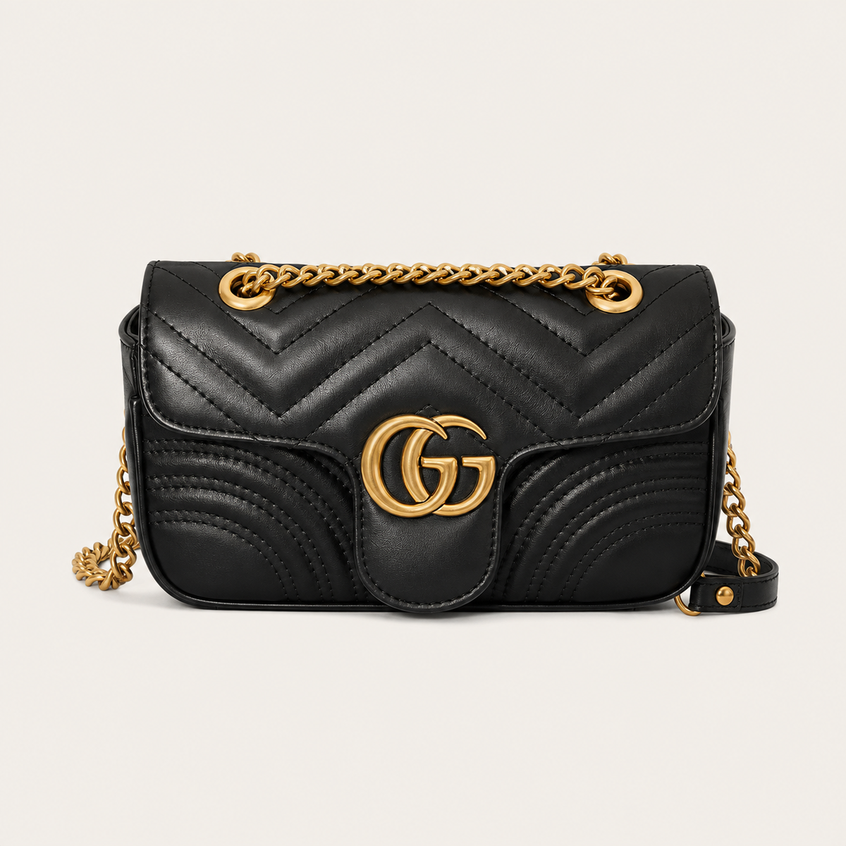 Black Leather GG Quilted Chain Bag
