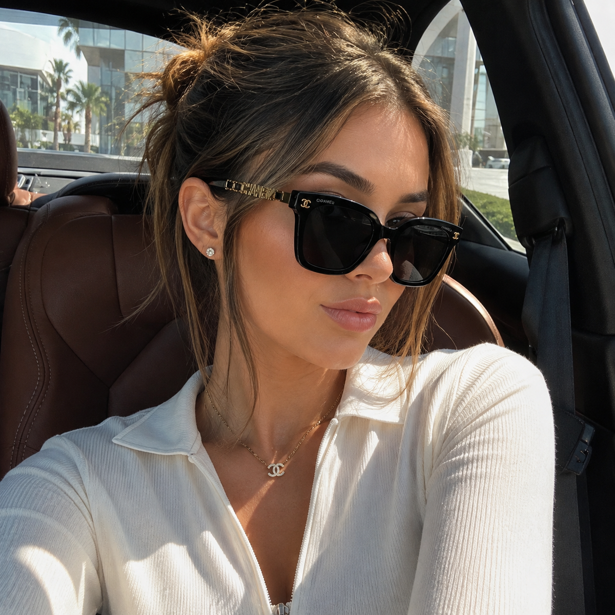 Luxury Black Square CC Gold Arms Sunglasses