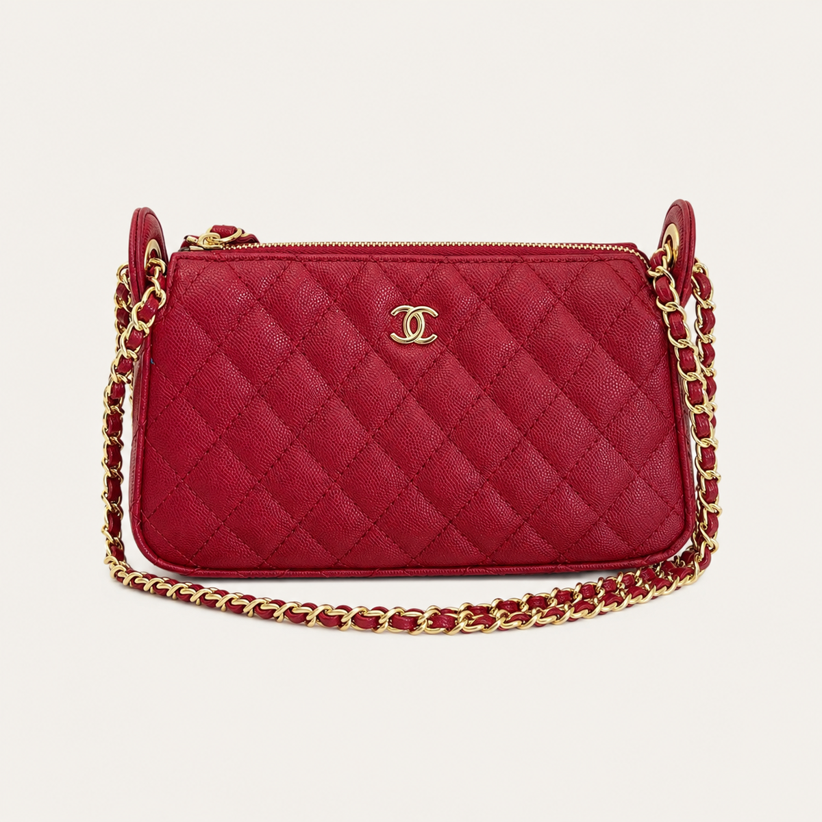 Red Leather CC Chain Crossbody Bag