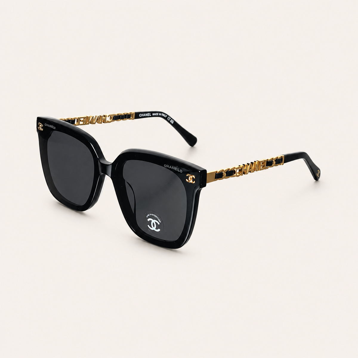 Luxury Black Square CC Gold Arms Sunglasses