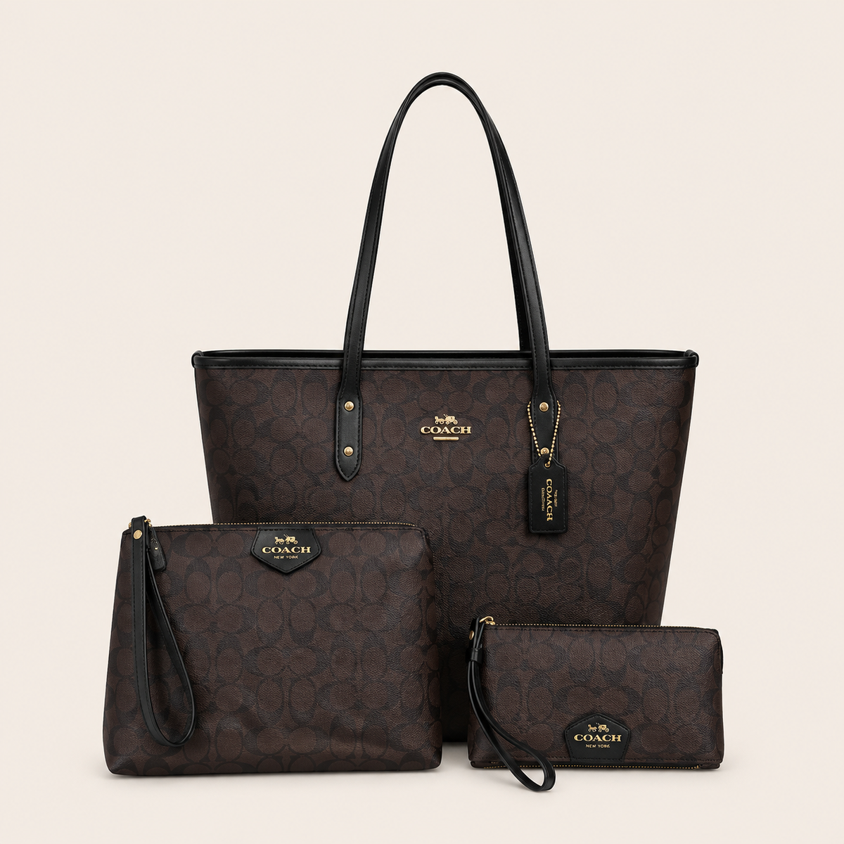 Leather CH Tote Bag 3-Piece Set