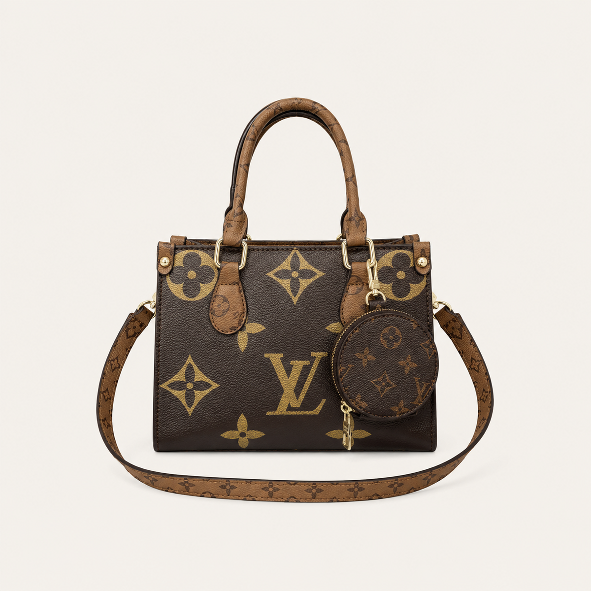 Brown Leather Monogram Crossbody Bag