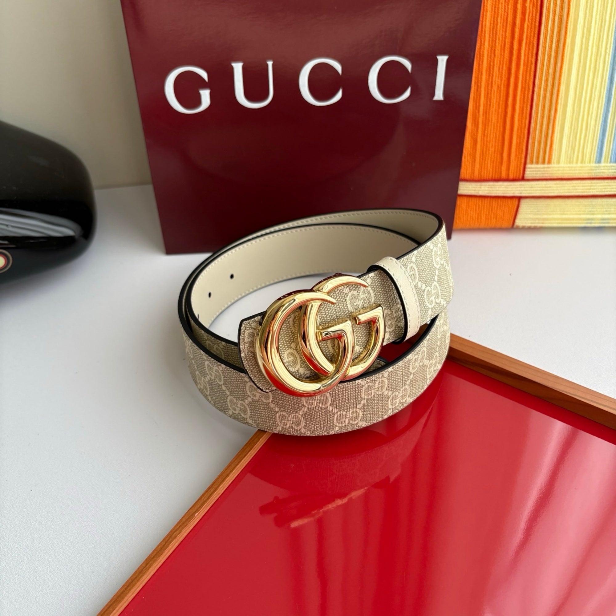 Beige GG Monogram Belt