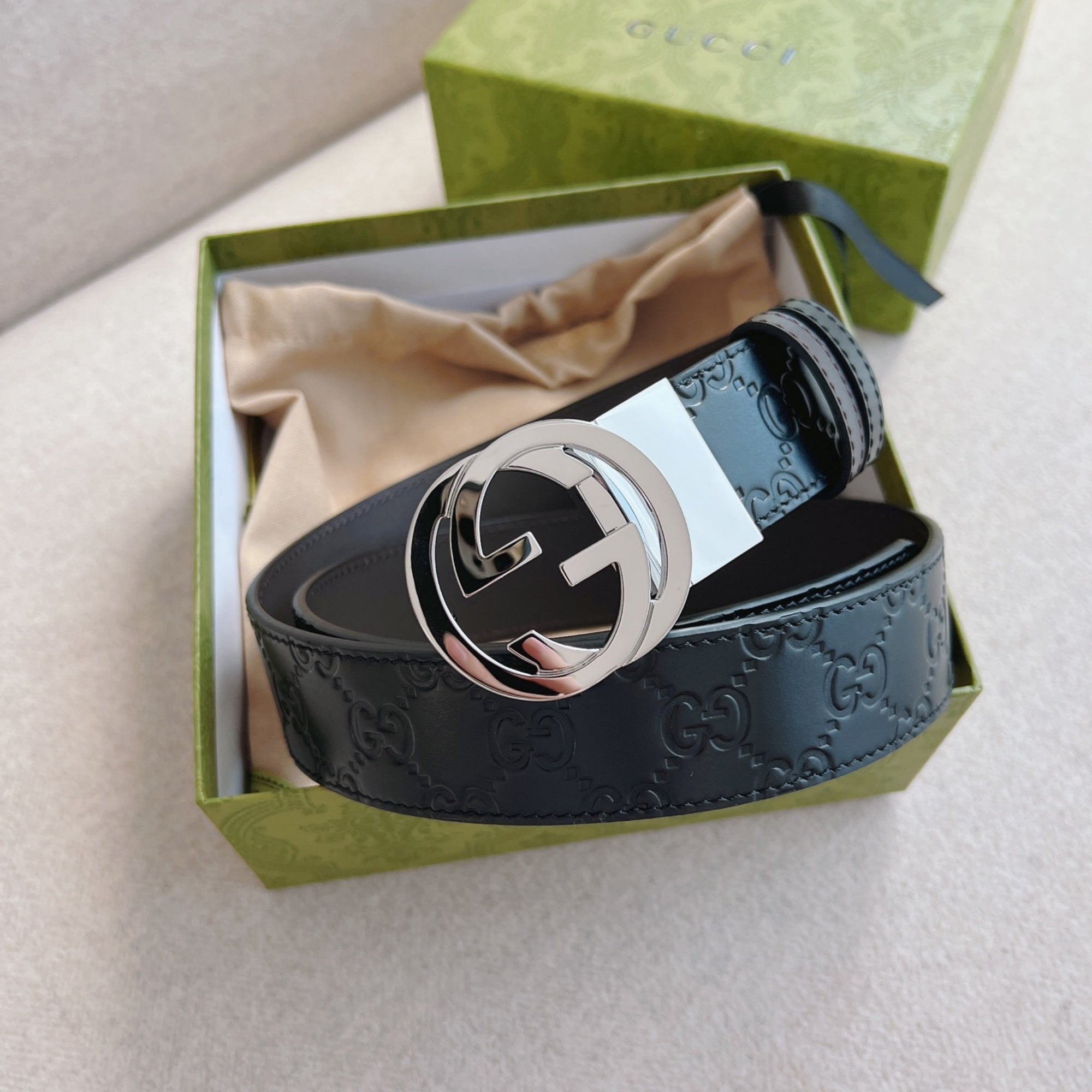 Black Embossed Leather Belt
