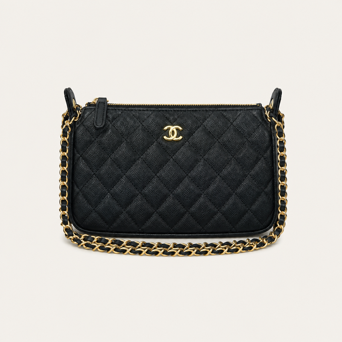 Black Leather CC Chain Crossbody Bag