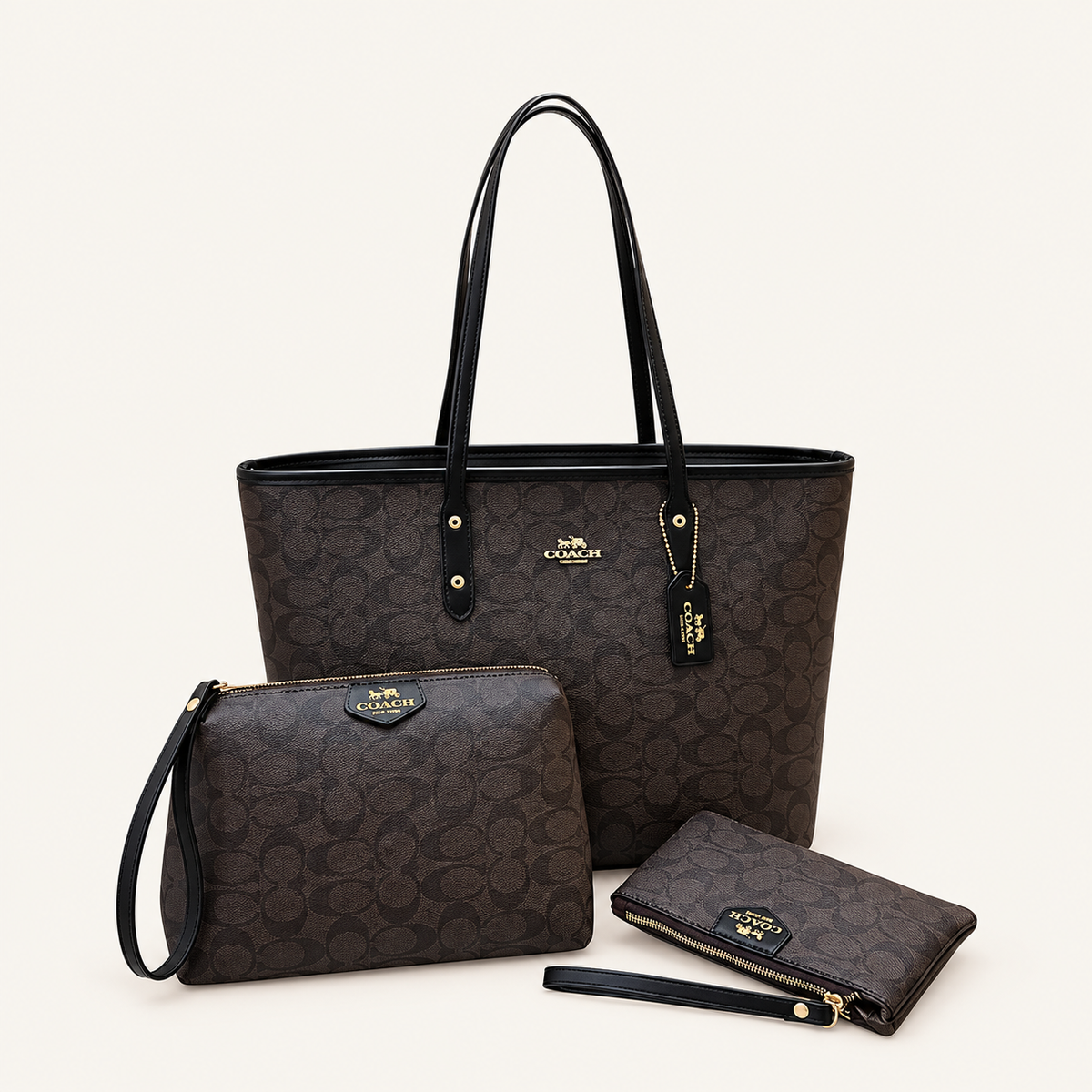 Leather CH Tote Bag 3-Piece Set