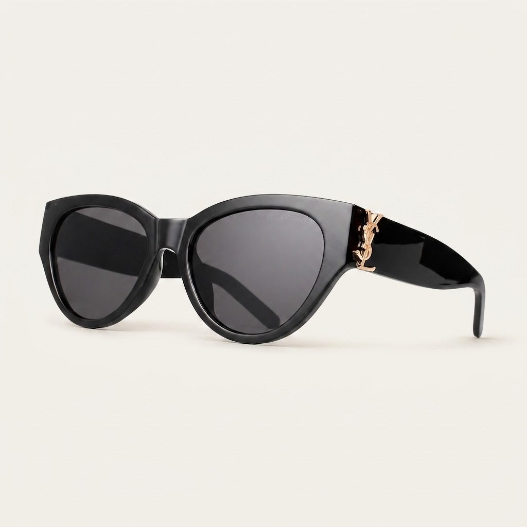 Oversized Black YL Cat Eye Sunglasses