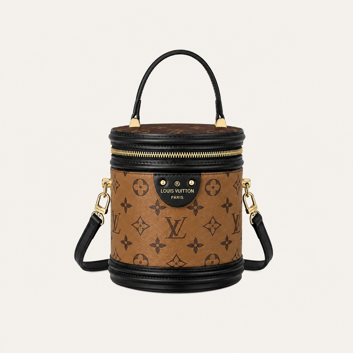 Brown Leather Monogram Bucket Bag