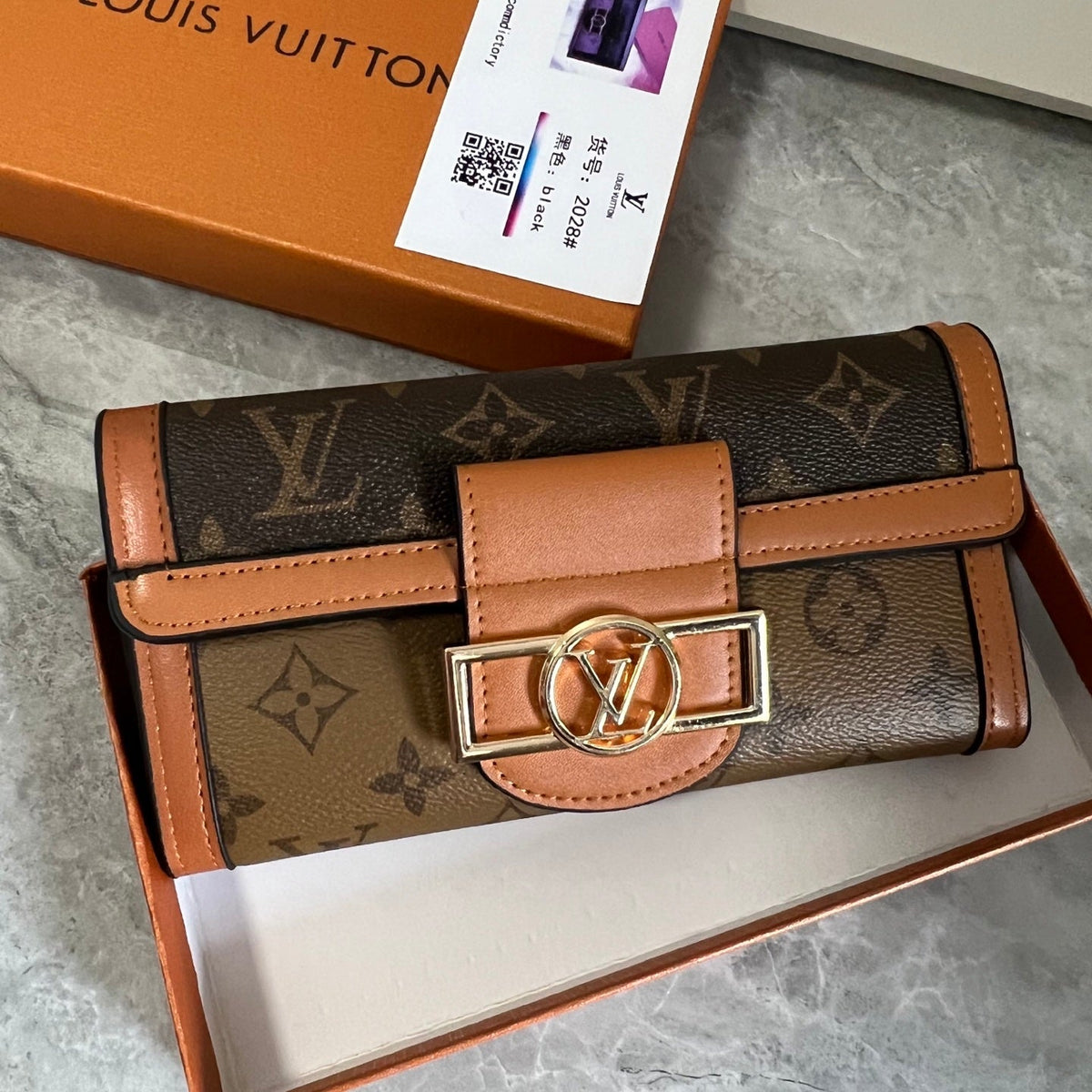 Brown Leather Monogram Wallet
