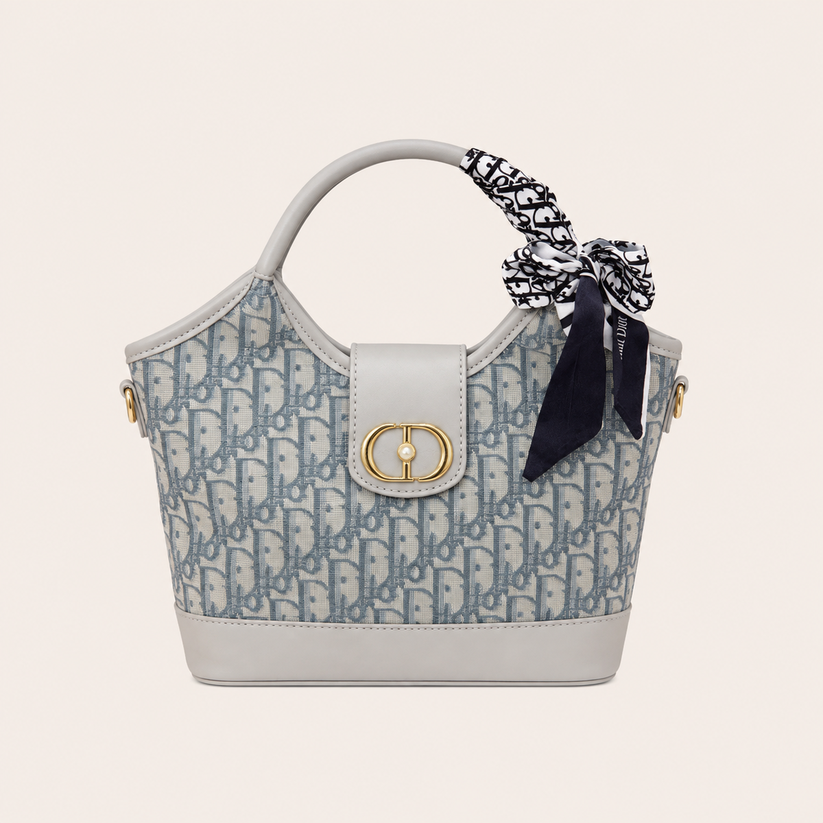 Gray CD Jacquard Top Handle Bag