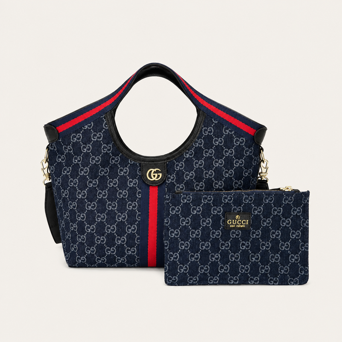 Blue Canvas GG Crossbody Tote Bag Set