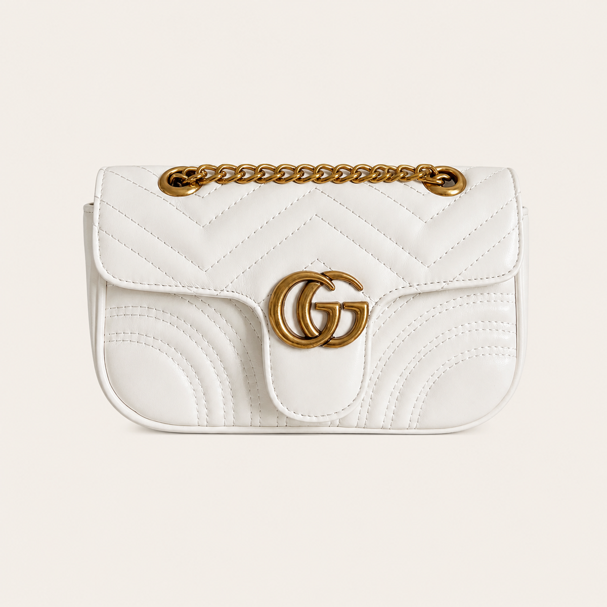 White Leather GG Quilted Chain Bag