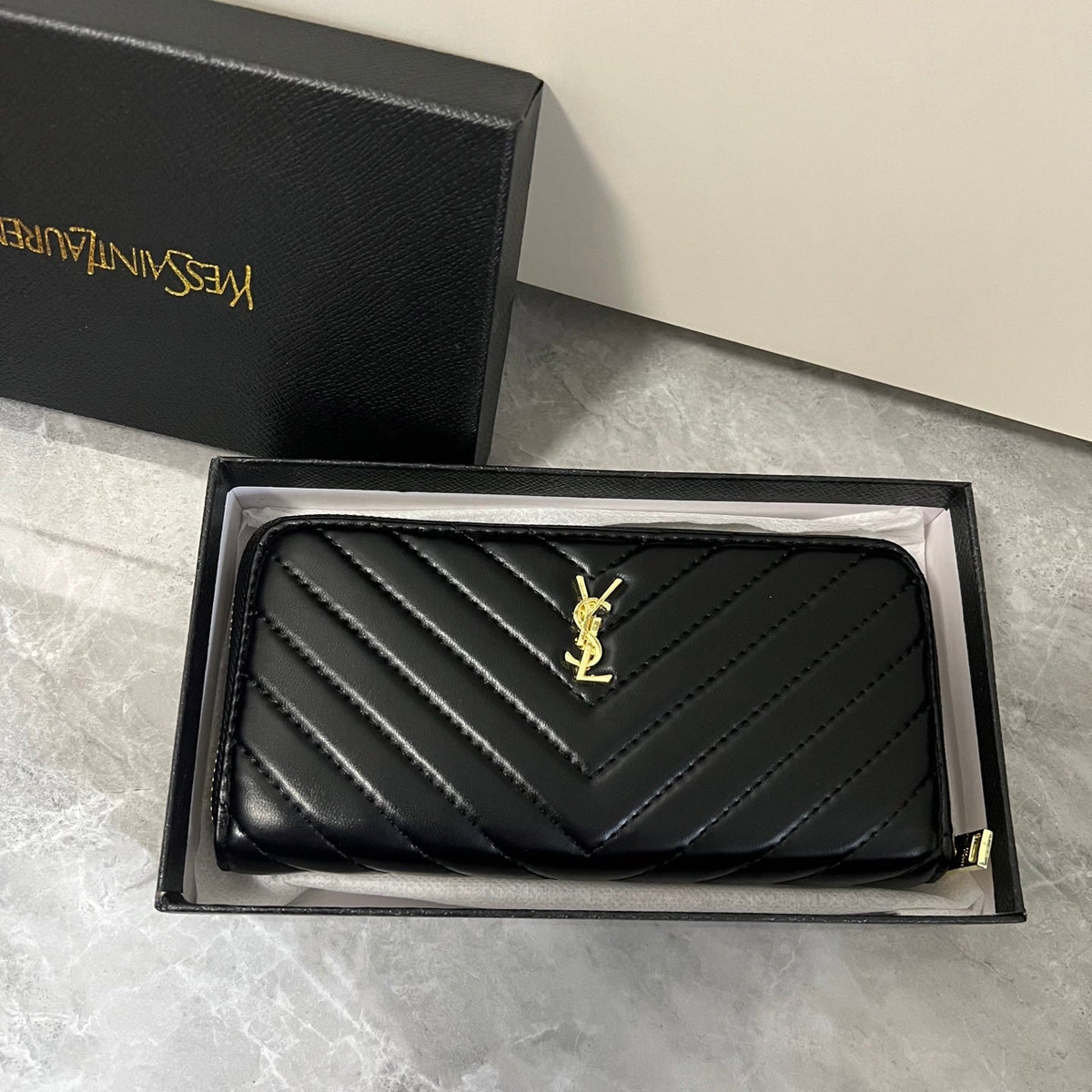 Black Leather YL Quilted  Wallet