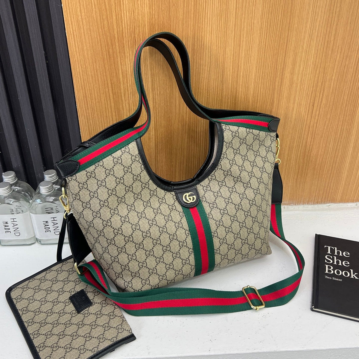 Embroidered Canvas GG  Tote Bag Set